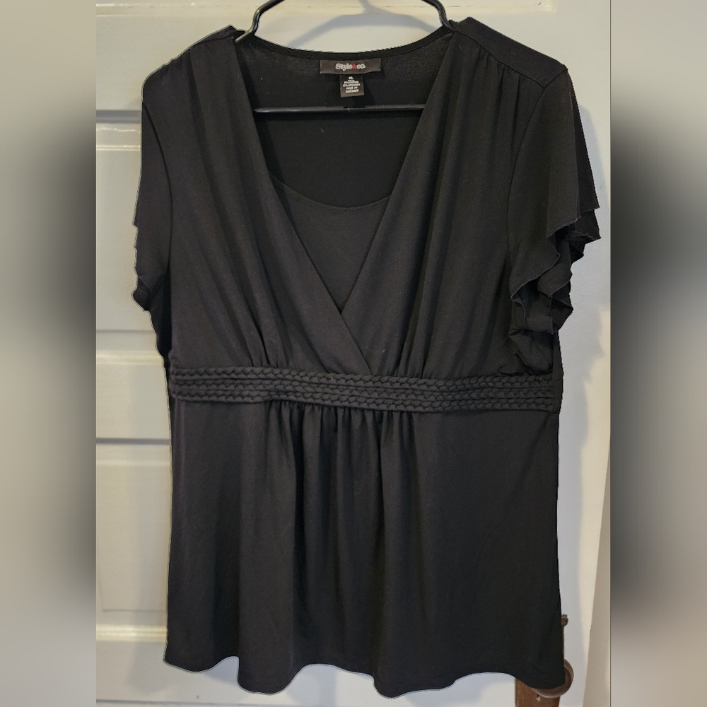 Style & Co. Black Braided Detail Blouse